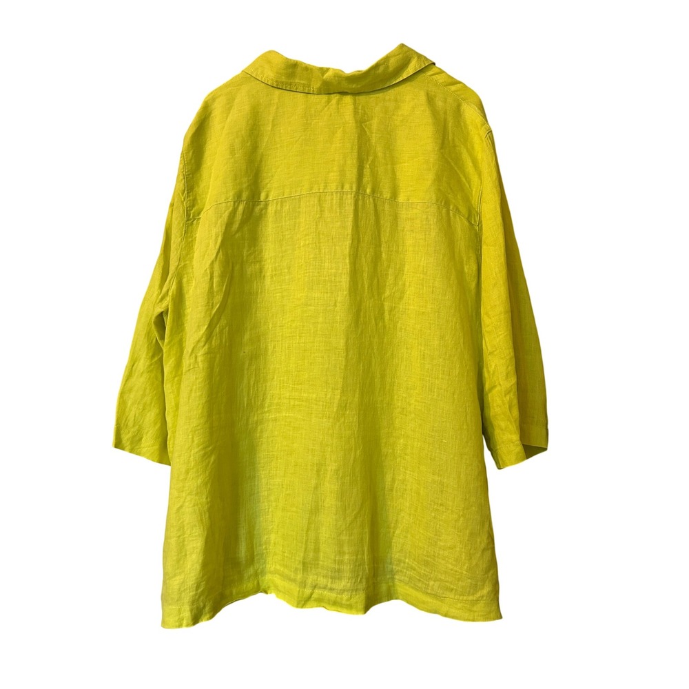 Tahari Womens 2X 100% Linen Tunic Top 3/4 Sleeve Side Button Detail Chartreuse - Picture 3 of 7